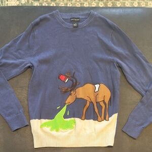 ARKET Men's Blue Sweater with Moose Design
